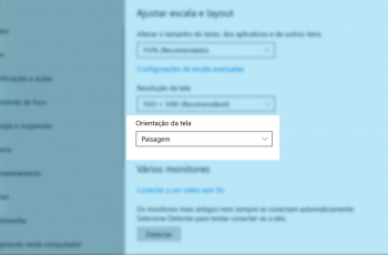 Tela do Windows que define a orientação da tela