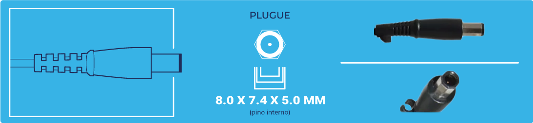 medidas do plug fonte de notebook