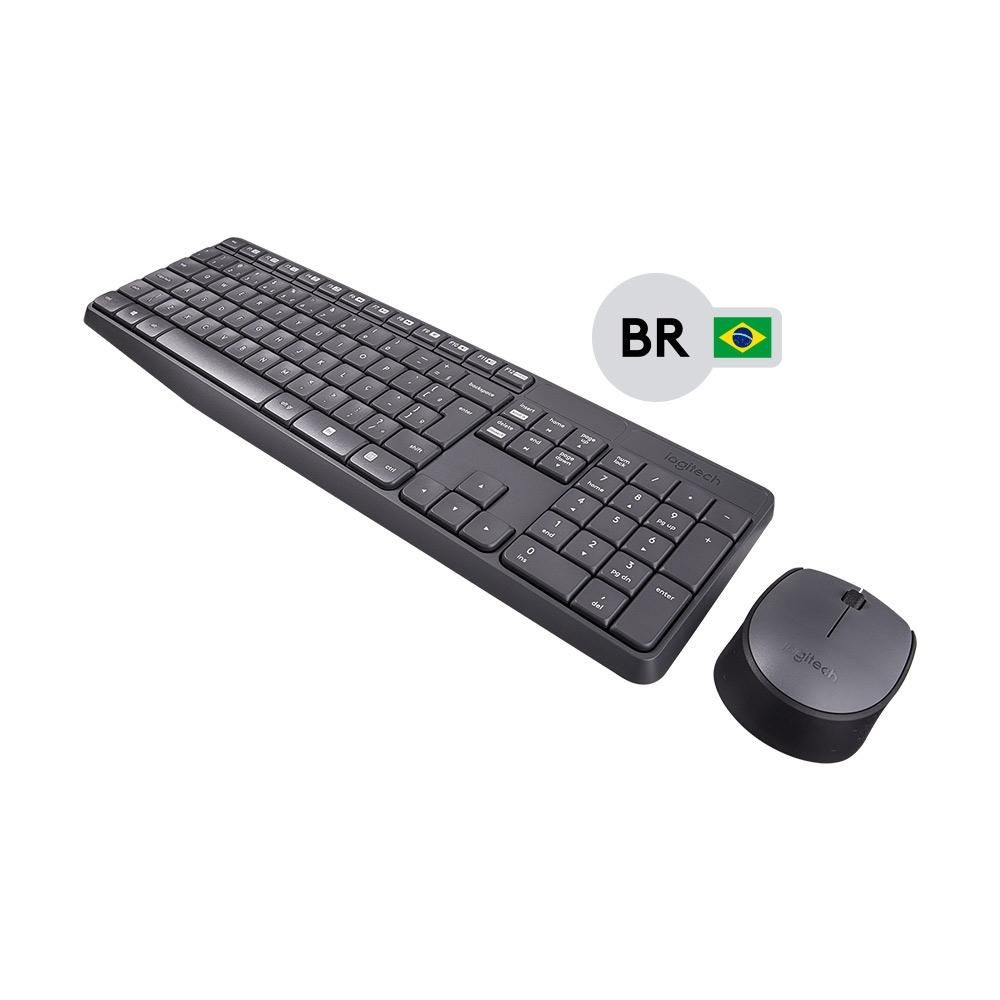 Combo Teclado e Mouse sem fio Logitech MK235, Conexão USB, Pilhas Inclusas e Layout ABNT2
