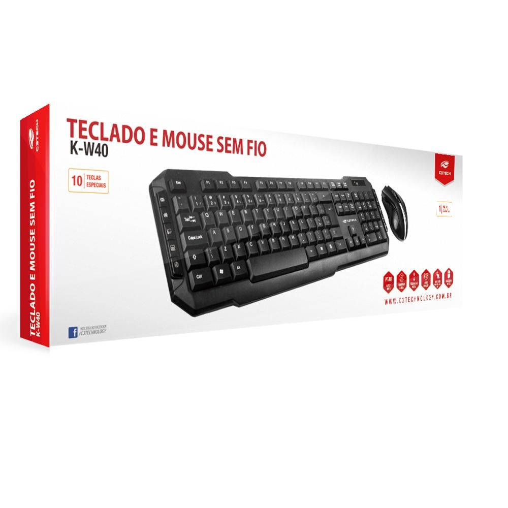 Combo teclado e mouse USB C3TECH Sem Fio Preto - K-W40BK