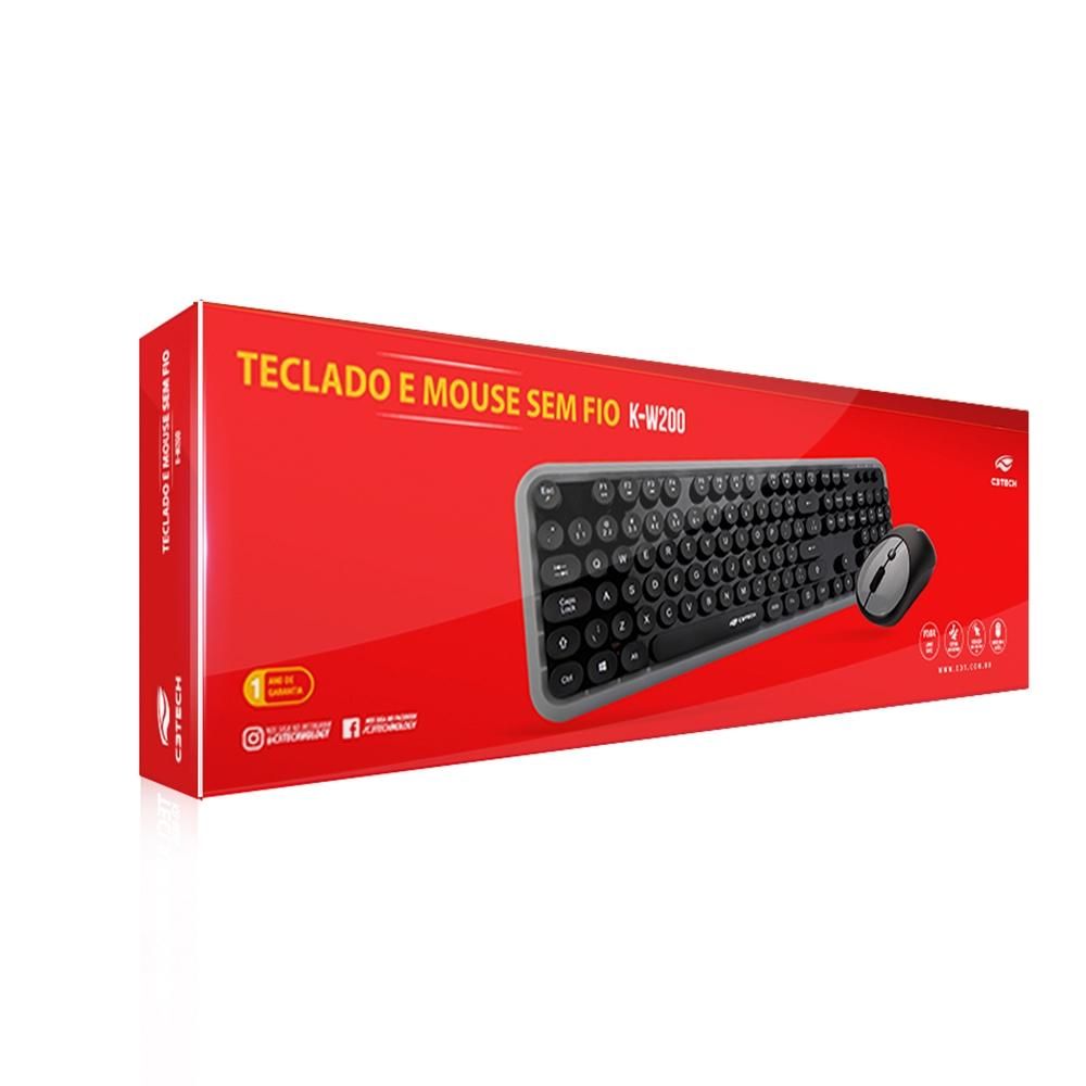 Combo teclado e mouse USB C3TECH Sem Fio Preto - K-W200BGY