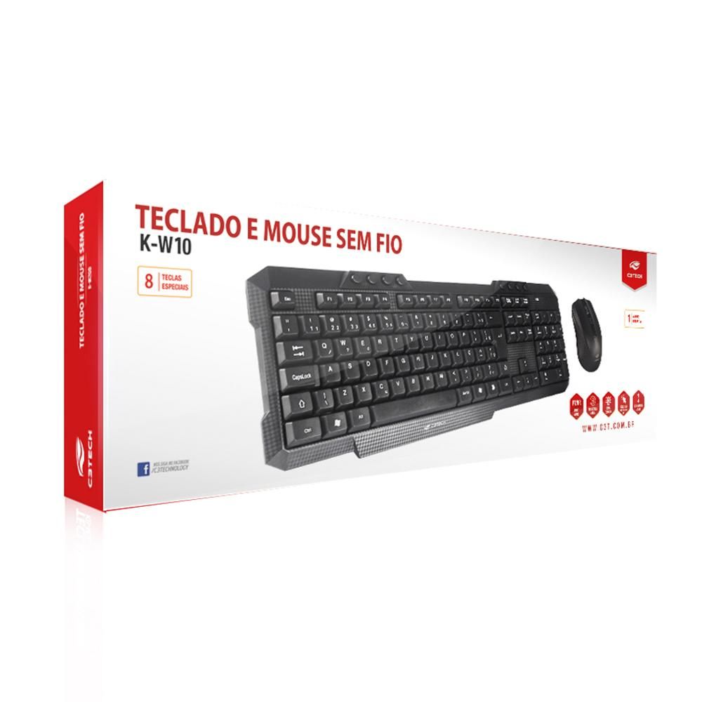 Combo teclado e mouse USB C3TECH Sem Fio Preto - K-W10BK