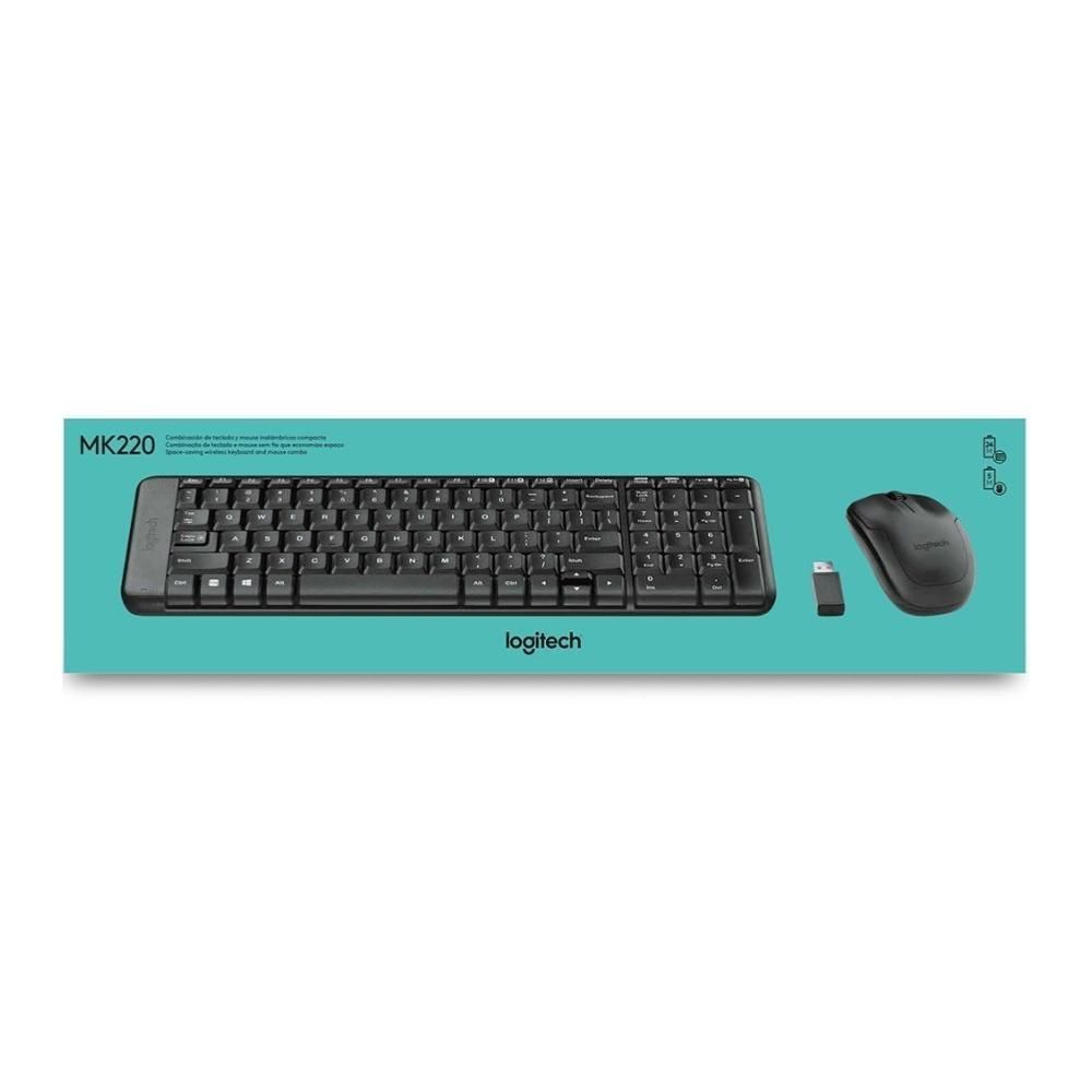 Combo Teclado e Mouse sem fio Logitech MK220, Layout ABNT2, Compacto, Preto