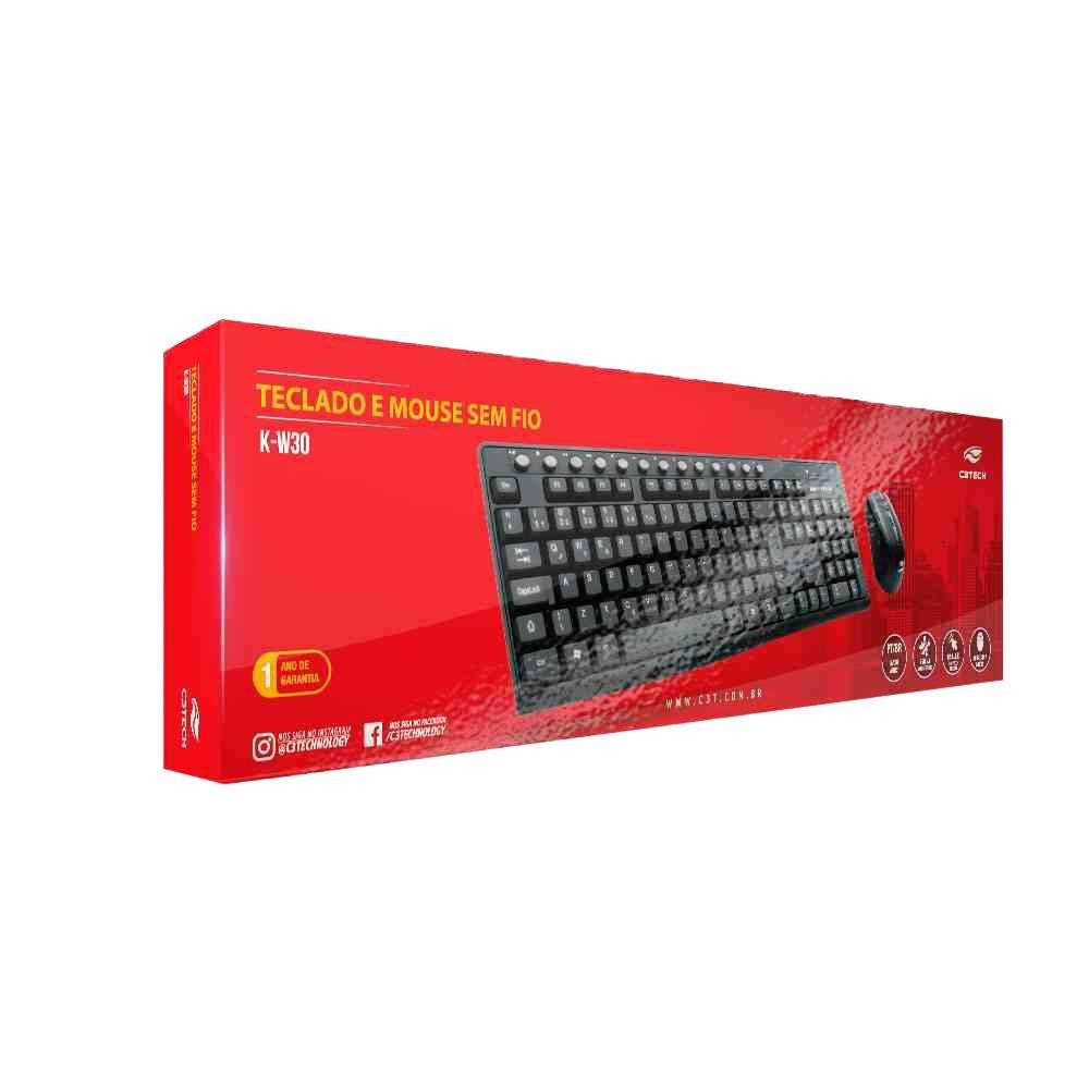 Kit Teclado e Mouse USB C3TECH Sem Fio Preto - K-W30BK