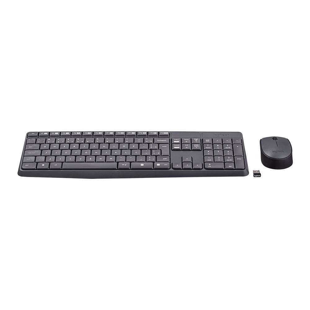 Combo Teclado e Mouse sem fio Logitech MK235, Conexão USB, Layout ABNT2, Preto