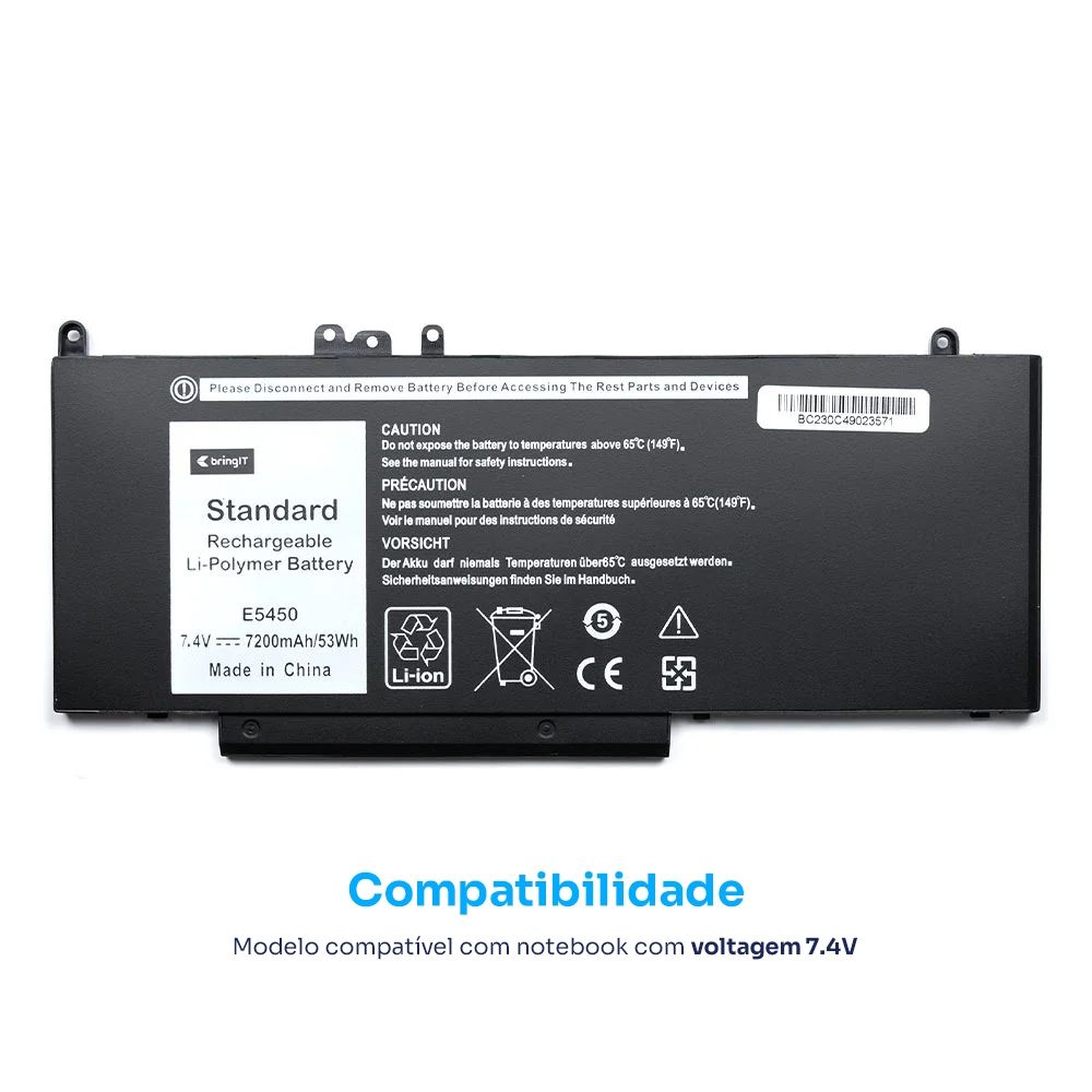 Bateria para Notebook Dell Latitude 5450 7.4 V 7200 mAh com recarga inteligente e 12 meses de garantia