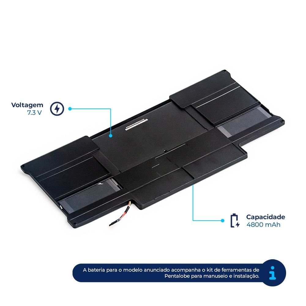 Bateria para Notebook compatível com o Apple Macbook A1466 A1405 A1369, 7.3 V 4800 mAh, com recarga inteligente e 12 meses de garantia.