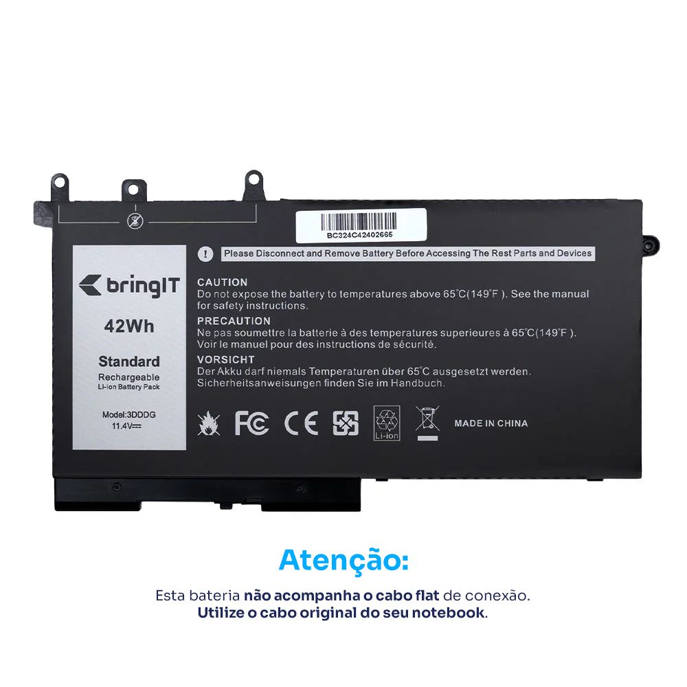 Bateria para Notebook Dell Latitude 14-5491 11.4V 3600mAh com recarga inteligente e 12 meses de garantia