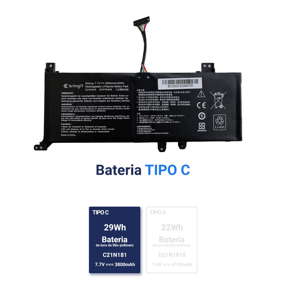 Bateria para Notebook Asus Vivobook X515MA-BR933WS 7.7V 3800mAh com recarga inteligente e 12 meses de garantia