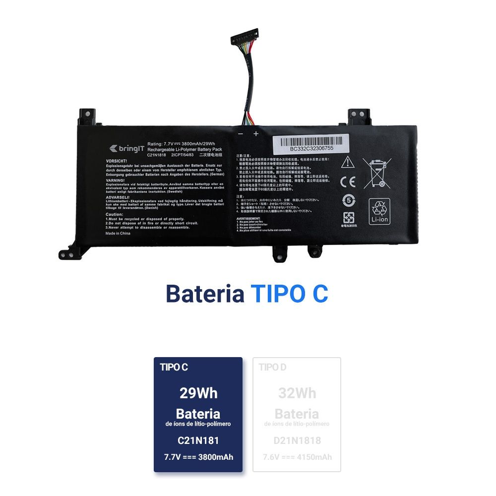 Bateria para Notebook Asus X Series X512DA 3800mAh 7.7V
