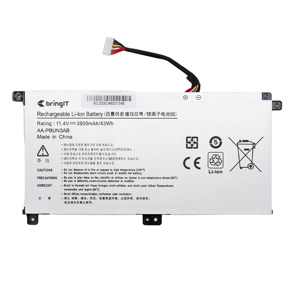 Bateria interna para Notebook Samsung 800G5M de 11.4 V 3900 mAh e 43 Wh com conector de encaixe preciso e selo de qualidade e sistema de proteção contra sobrecarga