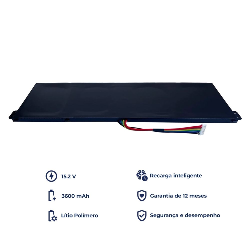 Bateria para Notebook compatível com o Acer Aspire ES1-572-51NJ, 15.2 V 3600 mAh, com recarga inteligente e 12 meses de garantia.