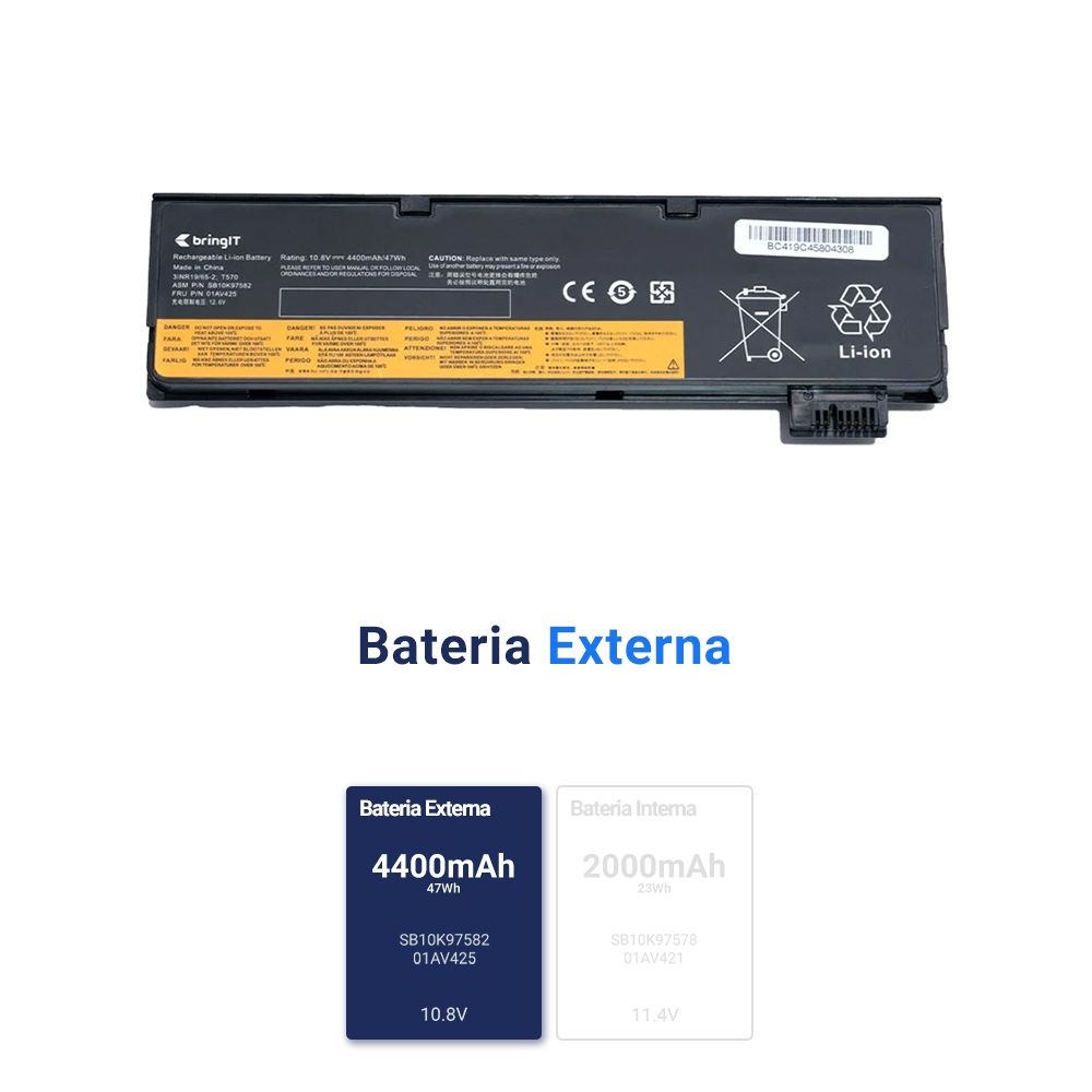 Bateria Lenovo Thinkpad T470 T480 T570 T580 P52s Bateria