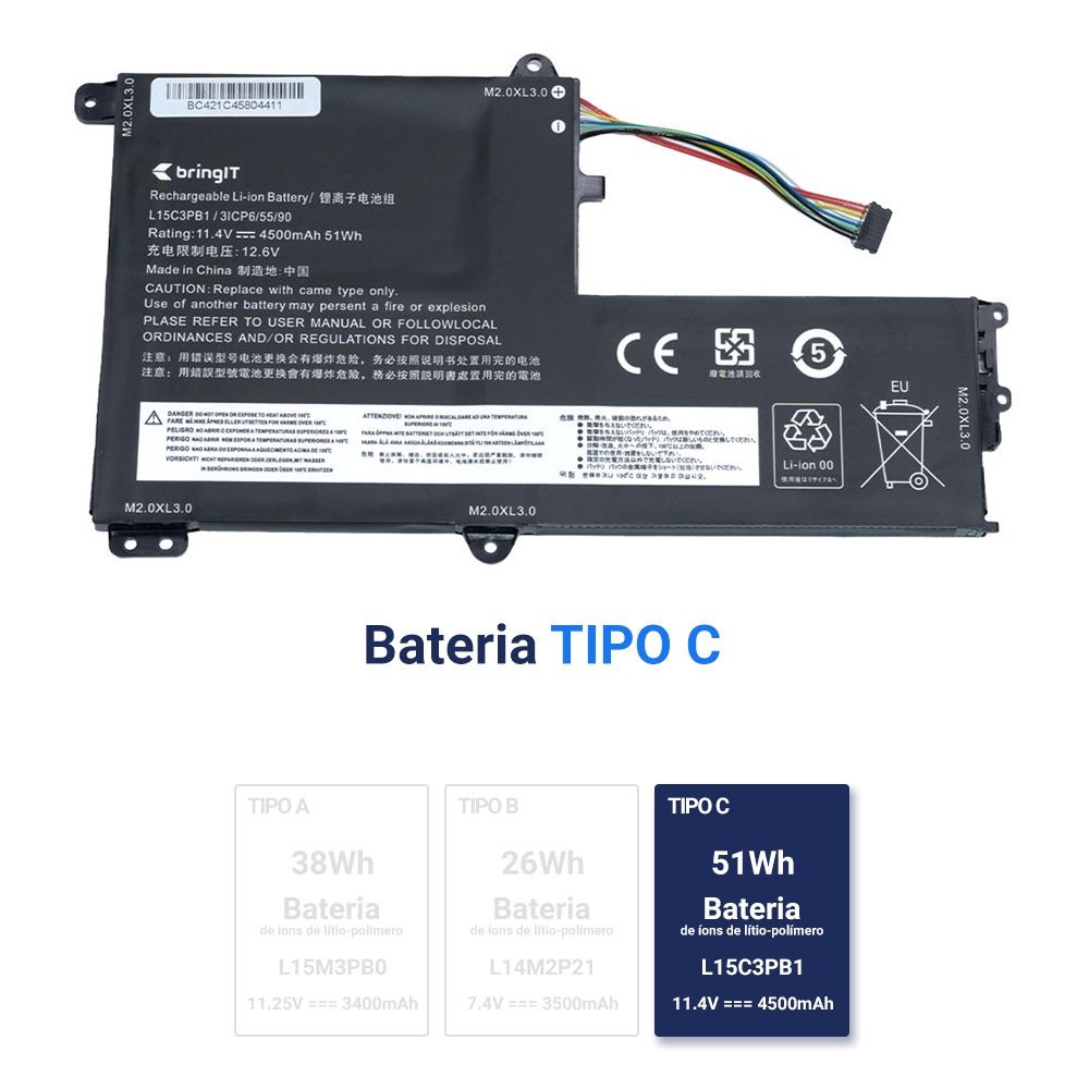 Bateria para Notebook Lenovo 330S-15IKB 11.4V 4500mAh com recarga inteligente e 12 meses de garantia
