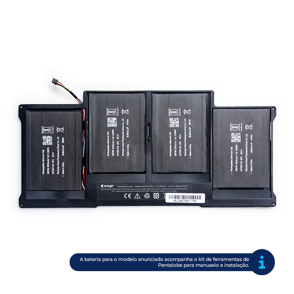 Bateria para Notebook compatível com o Apple Macbook Air MD231Y/A, 7.4 V 8000 mAh, com recarga inteligente e 12 meses de garantia.