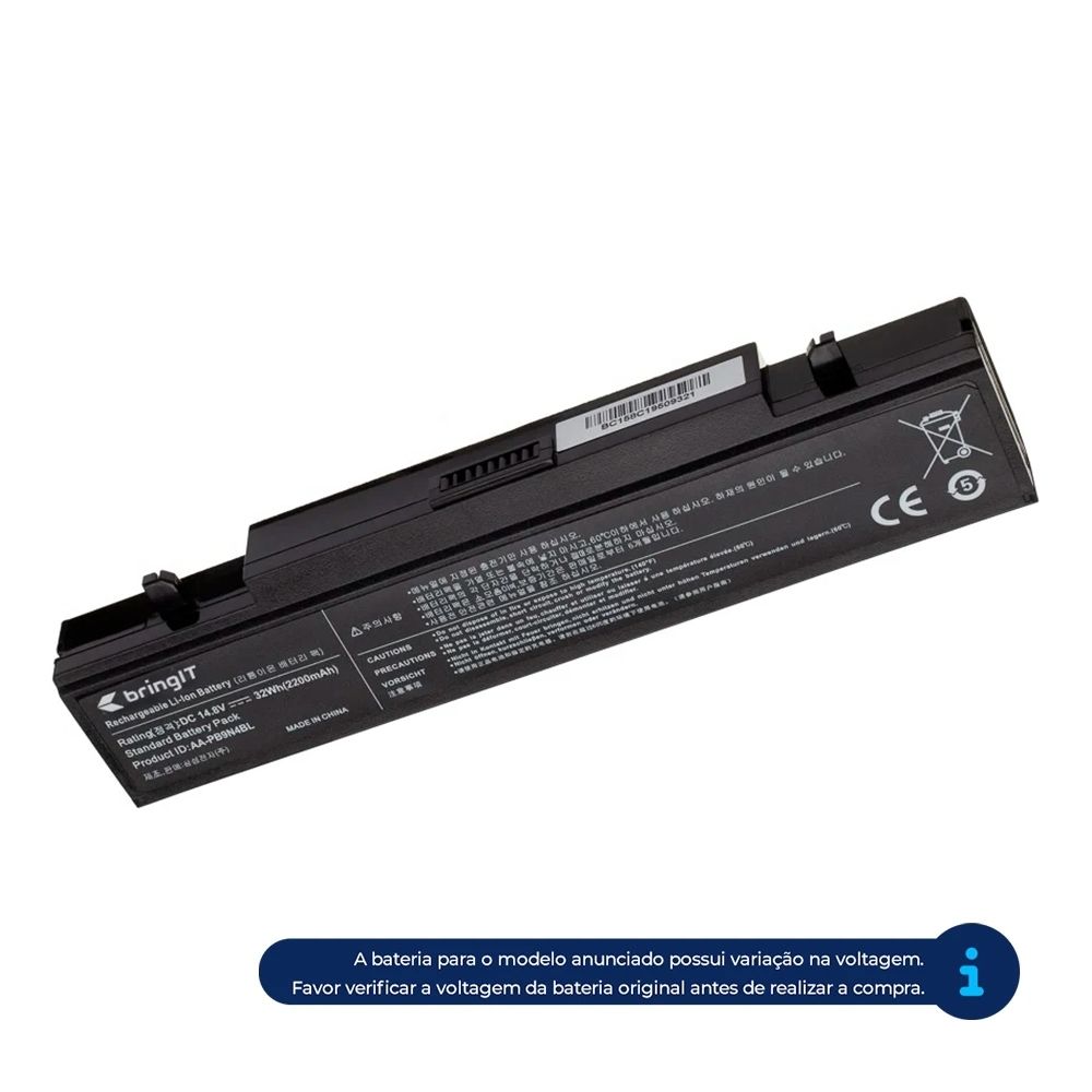 Bateria para Notebook Samsung NP270E5E 14.8V 2000mAh com recarga inteligente e 12 meses de garantia