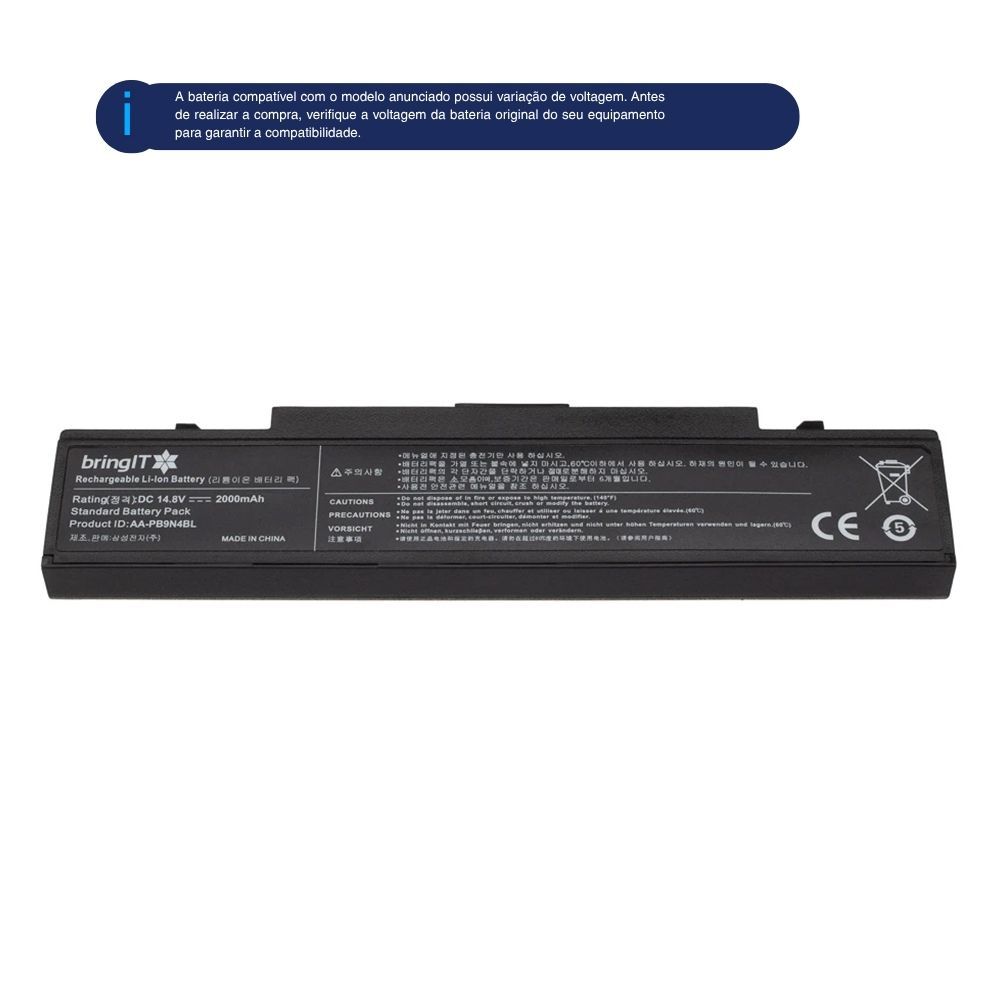 Bateria para Notebook Samsung Essentials NP370E4J-BW2BR 14.8V 2000mAh com recarga inteligente e 12 meses de garantia