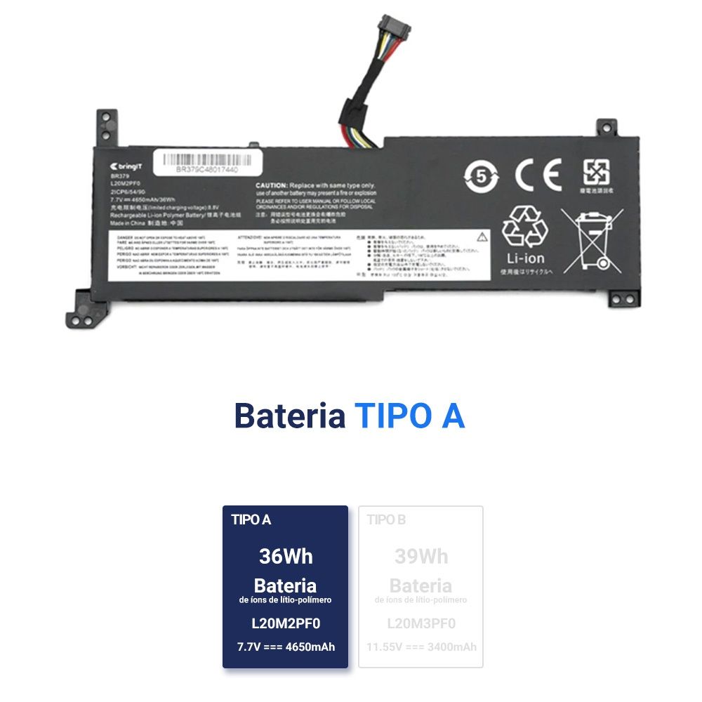 Bateria para Notebook Lenovo 5B11B36280 7.7 V 4650 mAh com recarga inteligente e 12 meses de garantia