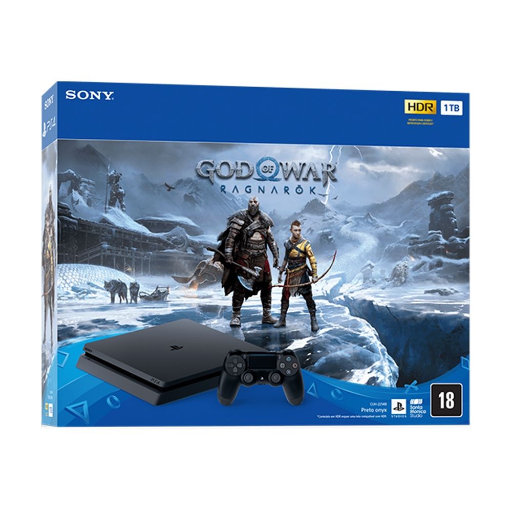 Console PlayStation 4 Slim, 1TB com 1 Controle DualShock 4 + Jogo God of War: Ragnarok - PS4