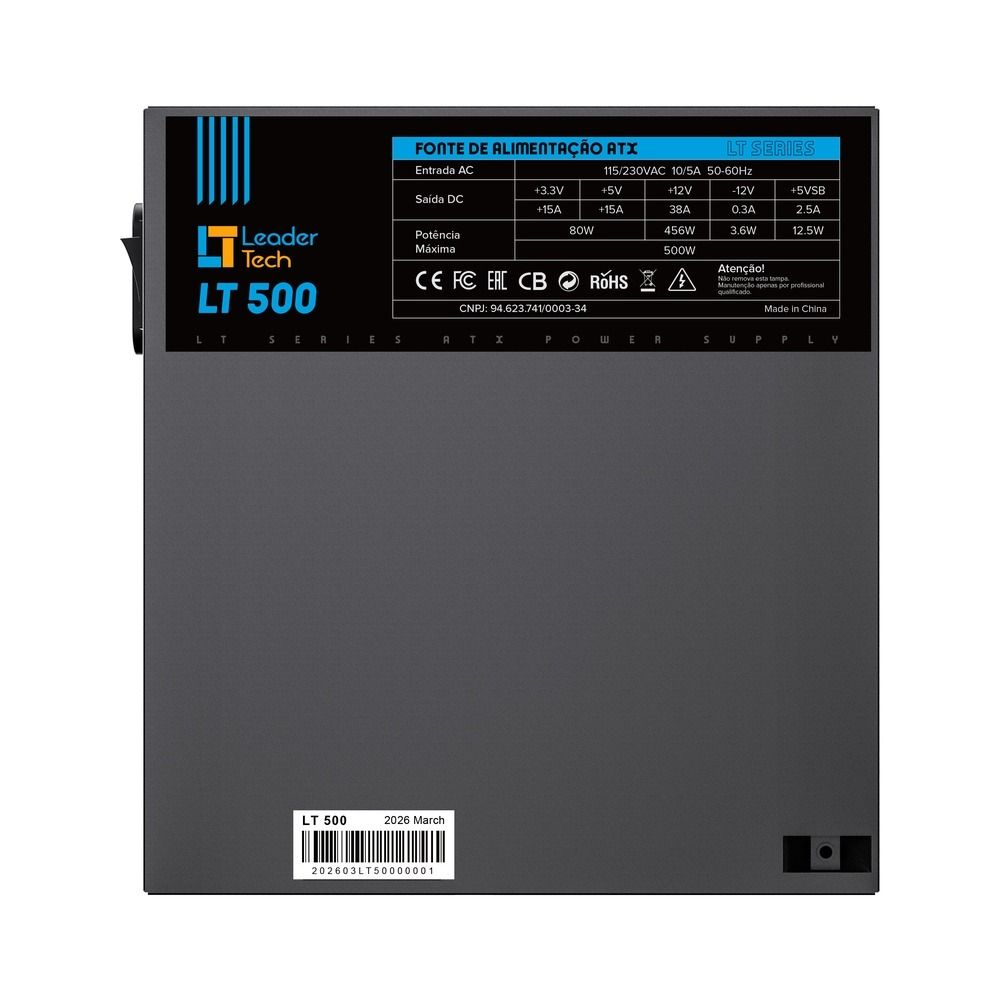 Fonte de Alimentação LeaderTech ATX 500W LT-500W Bivolt Preto