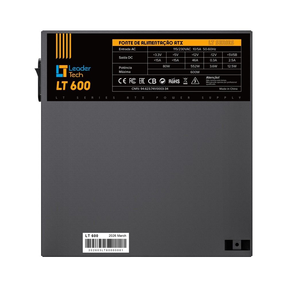 Fonte de Alimentação LeaderTech ATX 600W LT-600W Bivolt Preto