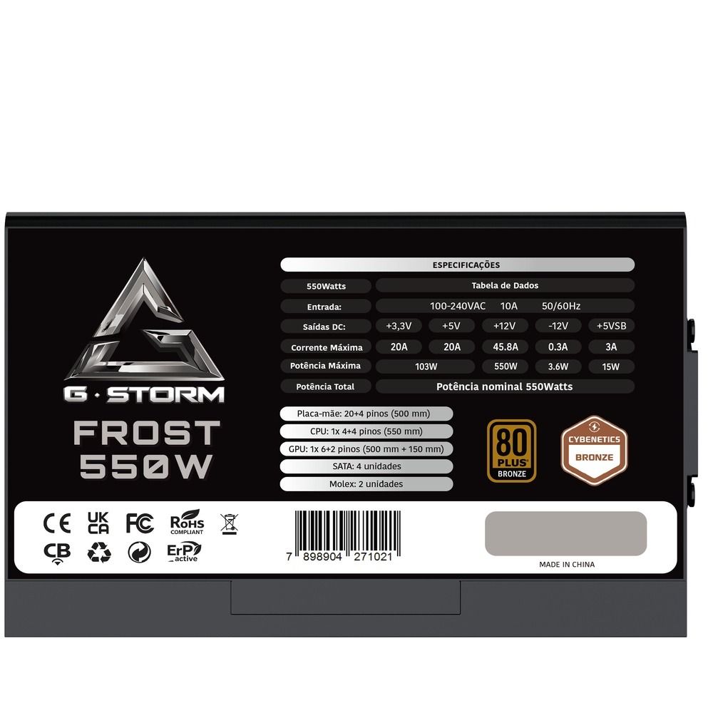 Fonte de Alimentação GStorm Frost ATX 3.1 550W Cybenetics Bronze