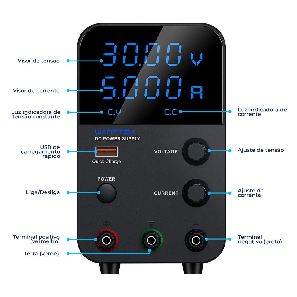 Fonte de Bancada Wanptek GPS305D 30V 5A 150W Preto