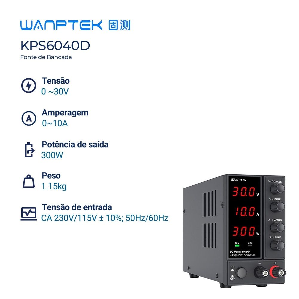 Fonte de Bancada Wanptek NPS3010W 30V 10A 300W