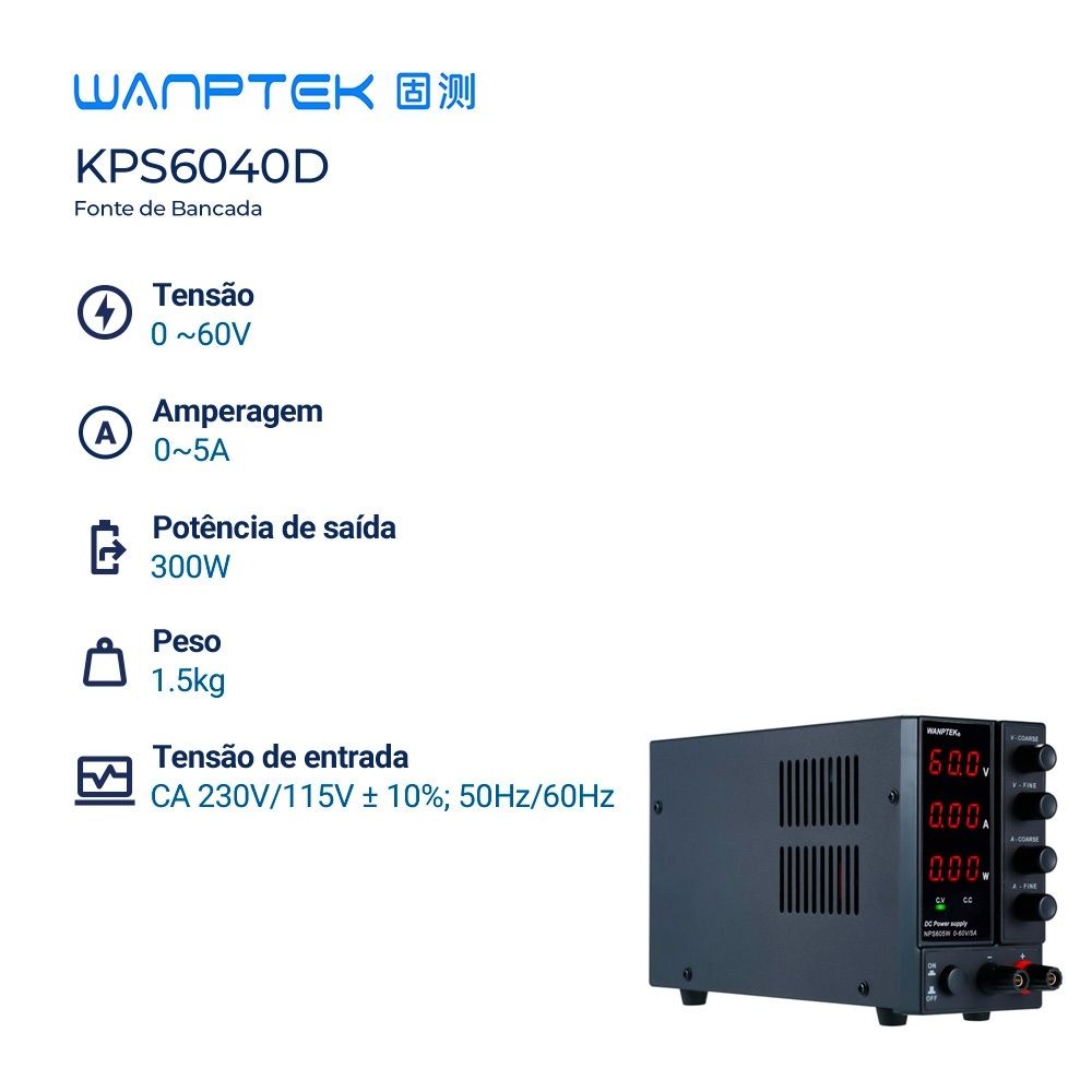 Fonte de Bancada Wanptek NPS605W 60V 5A 300W