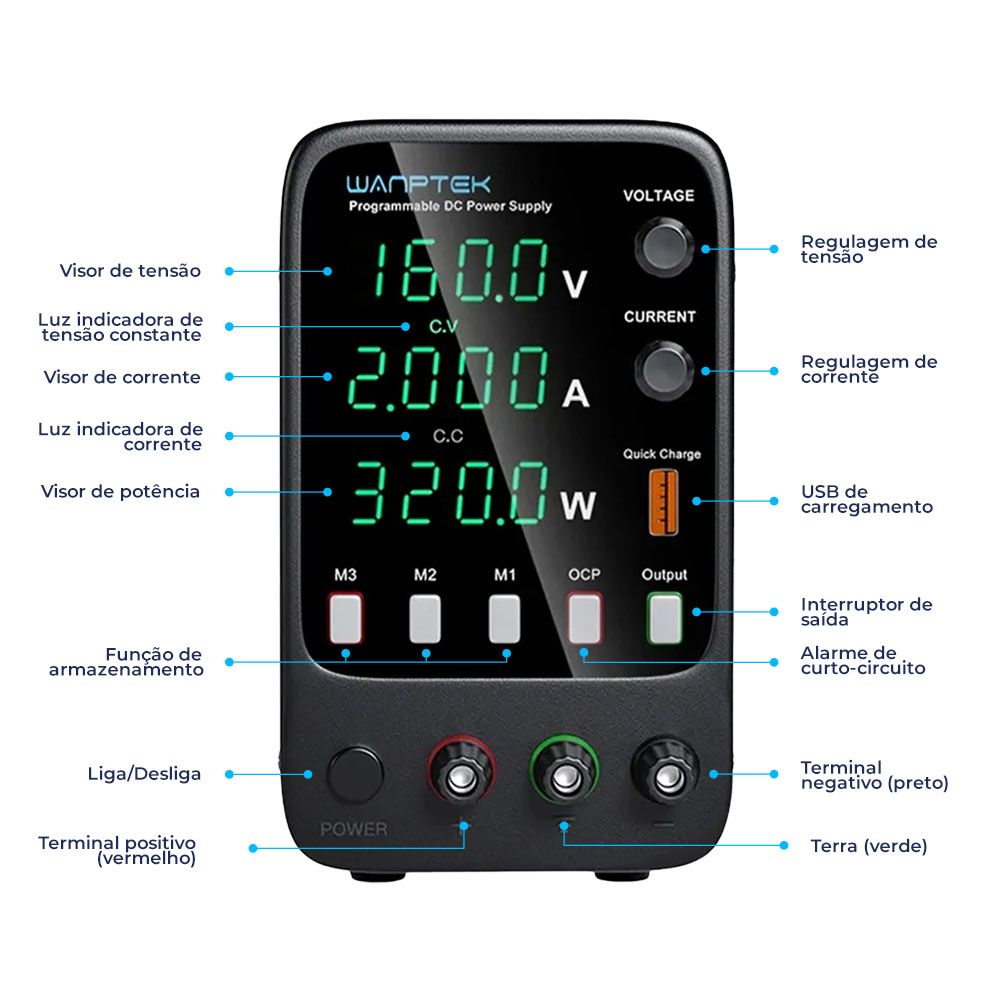Fonte de Bancada Wanptek APS1602H 160V 2A 320W