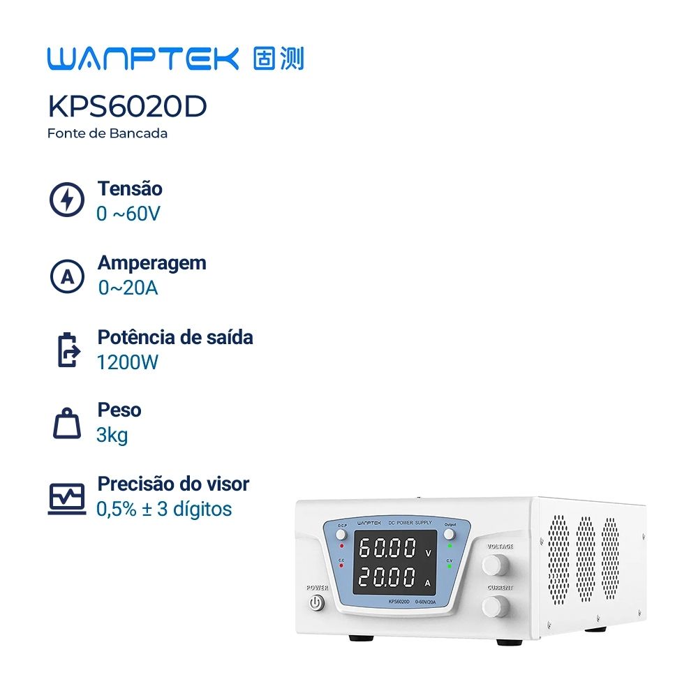 Fonte de Bancada Wanptek KPS6020D 60V 20A 1200W