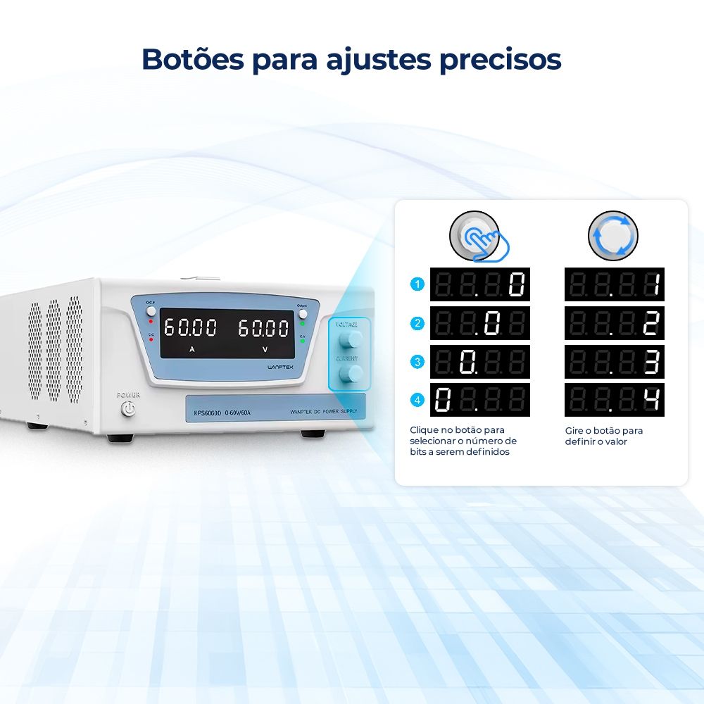 Fonte de Bancada 60V 60A 3600W Wanptek KPS6060D Digital Profissional Ajustável Alta Potência