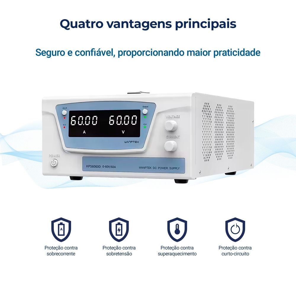 Fonte de Bancada 60V 60A 3600W Wanptek KPS6060D Digital Profissional Ajustável Alta Potência
