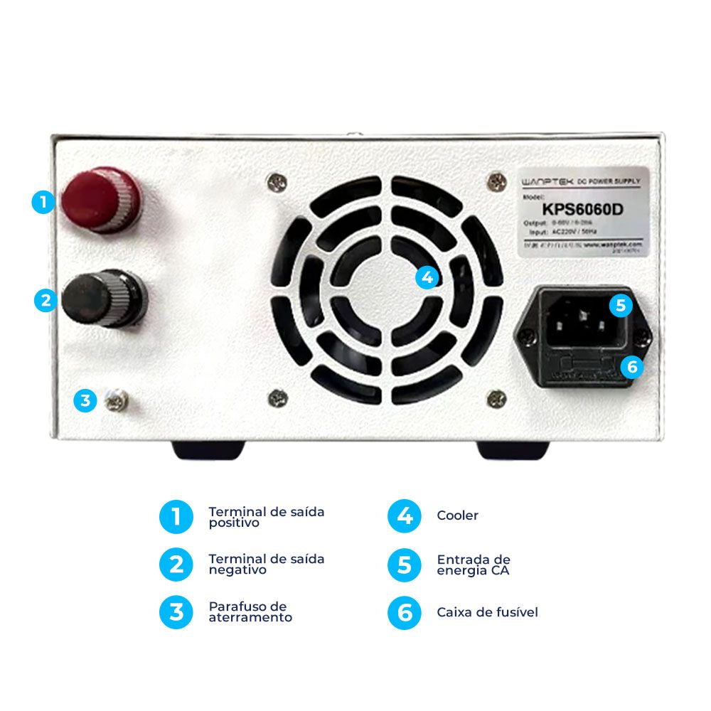Fonte de Bancada 60V 60A 3600W Wanptek KPS6060D Digital Profissional Ajustável Alta Potência