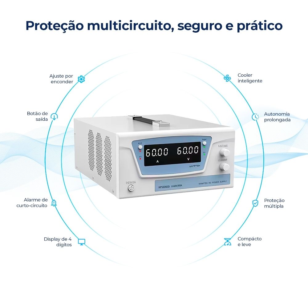 Fonte de Bancada 60V 60A 3600W Wanptek KPS6060D Digital Profissional Ajustável Alta Potência