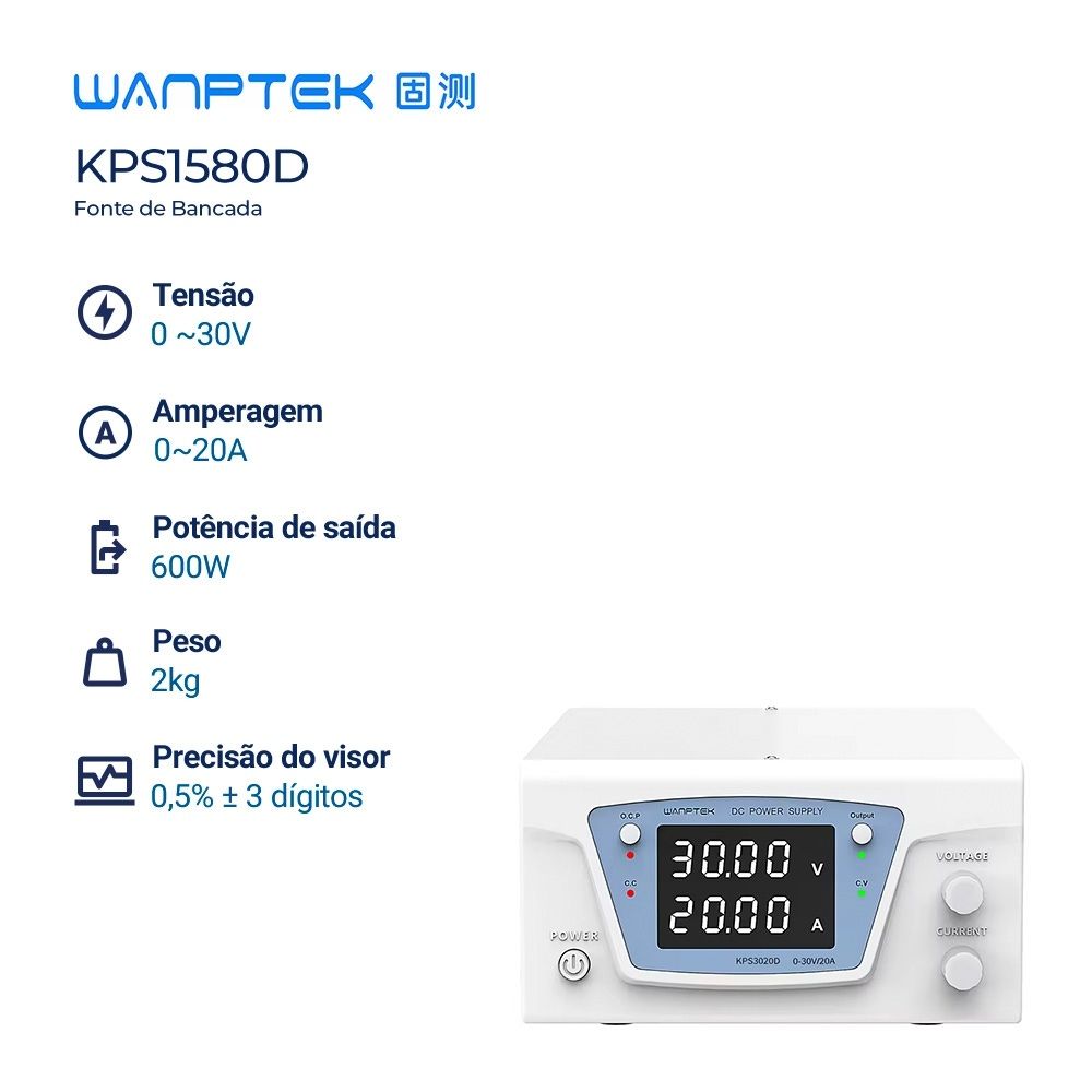 Fonte de Bancada Wanptek KPS3020D 30V 20A 600W