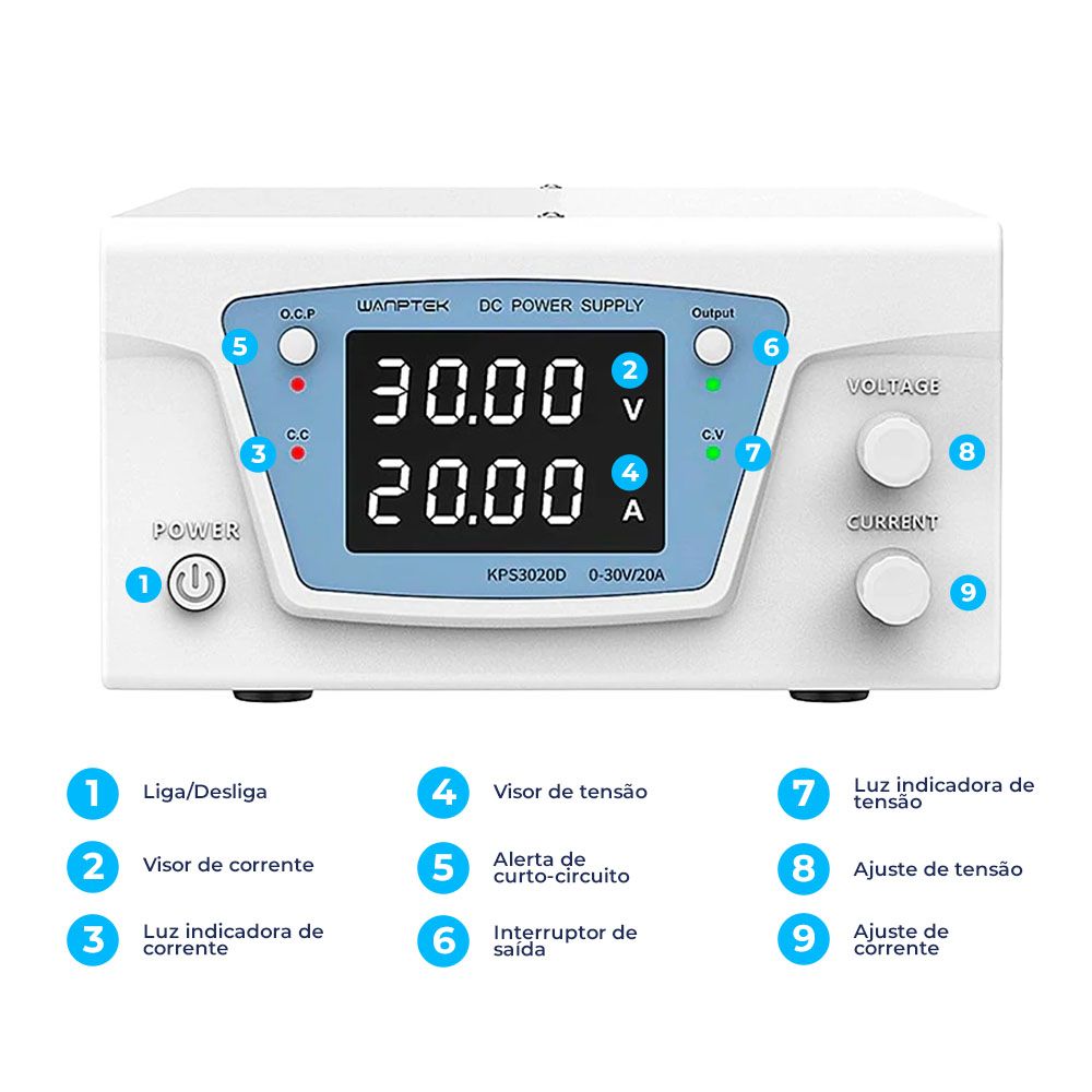 Fonte de Bancada Wanptek KPS3020D 30V 20A 600W