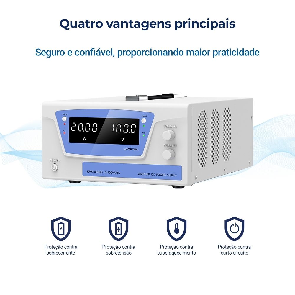 Fonte de Bancada 100V 20A 2000W Wanptek KPS10020D Digital Profissional Ajustável Alta Potência