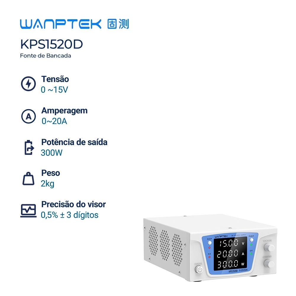 Fonte de Bancada Wanptek KPS1520D 15V 20A 300W