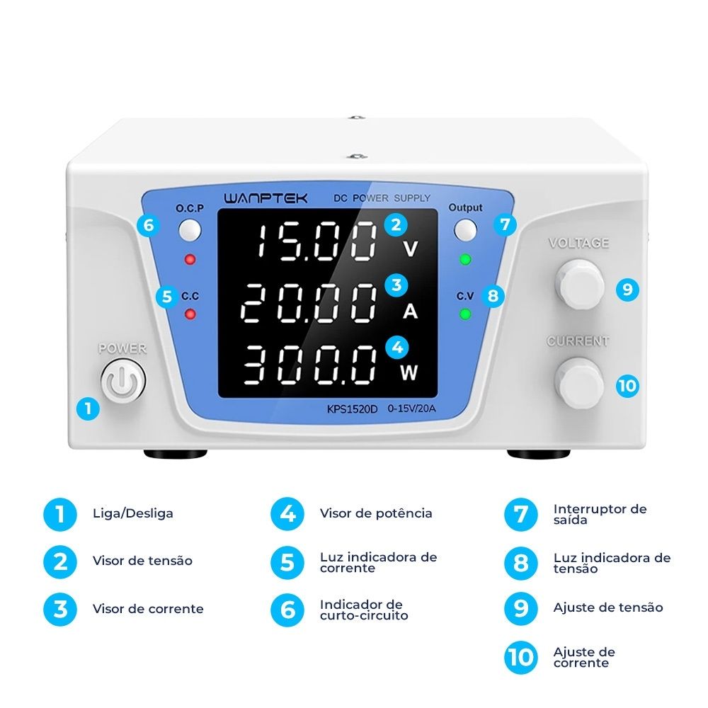 Fonte de Bancada Wanptek KPS1520D 15V 20A 300W