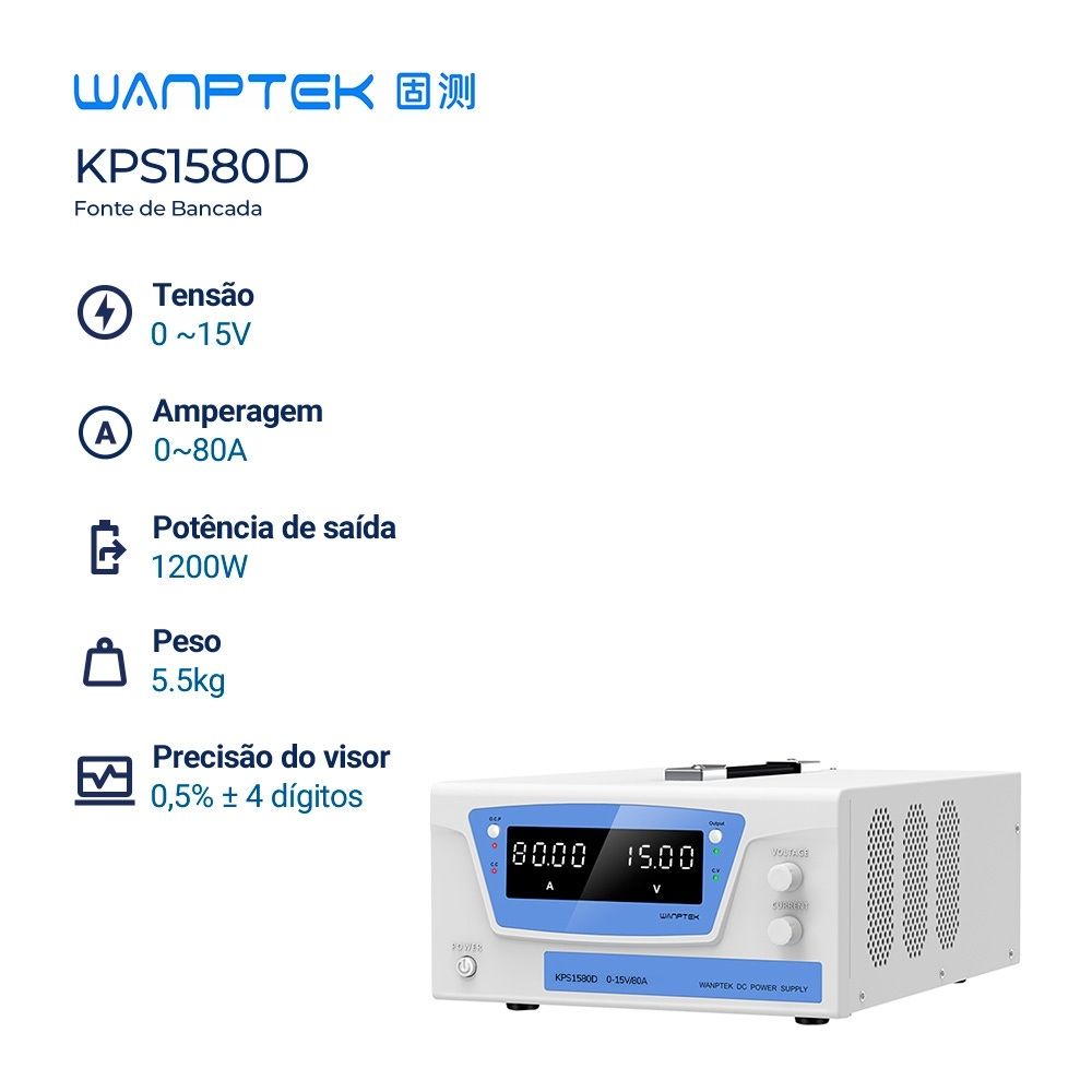 Fonte de Bancada Wanptek KPS1580D 15V 80A 1200W