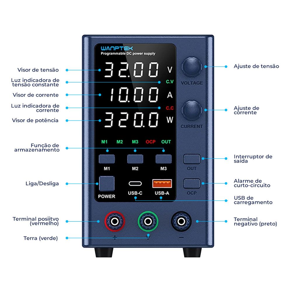 Fonte de Bancada Wanptek EPS3210 32V 10A 320W