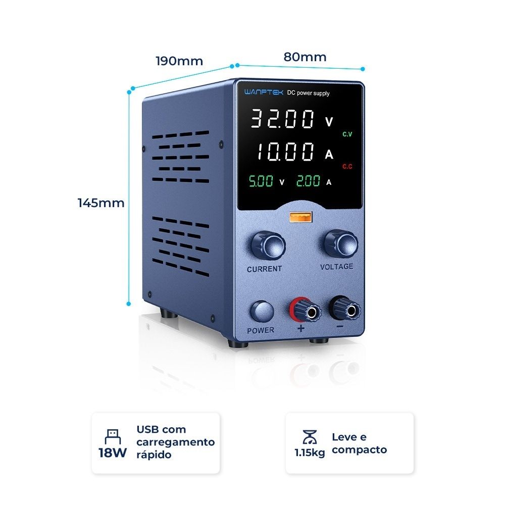 Fonte de Bancada Wanptek GA3010 32V 10A 320W Azul
