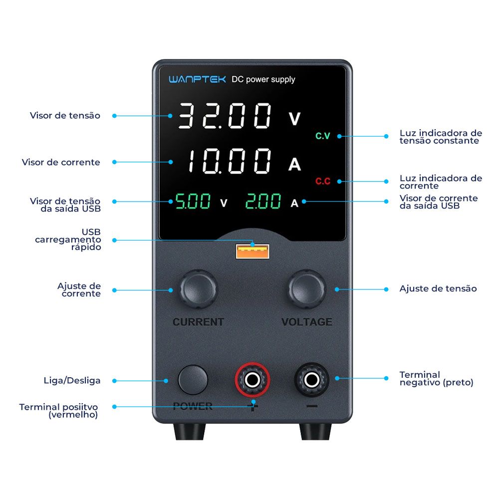 Fonte de Bancada Wanptek GA3010 32V 10A 320W Preto