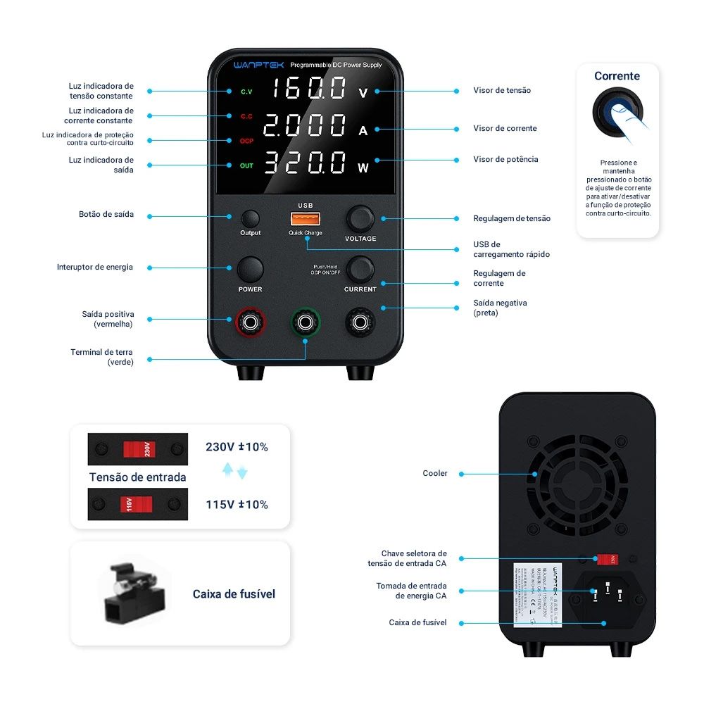 Fonte de Bancada Wanptek WPS1602H 160V 2A 320W