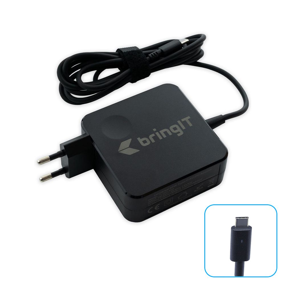 Fonte Carregador 65W Usb-C Para Lenovo Dell Notebook