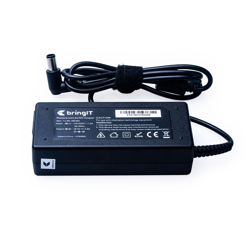 Fonte Carregador para notebook HP Compaq Presario CQ40-740BR, 18.5 V 3.5 A 65 W 7.4 mm x 5.0 mm, proteção reforçada e garantia de 36 meses.