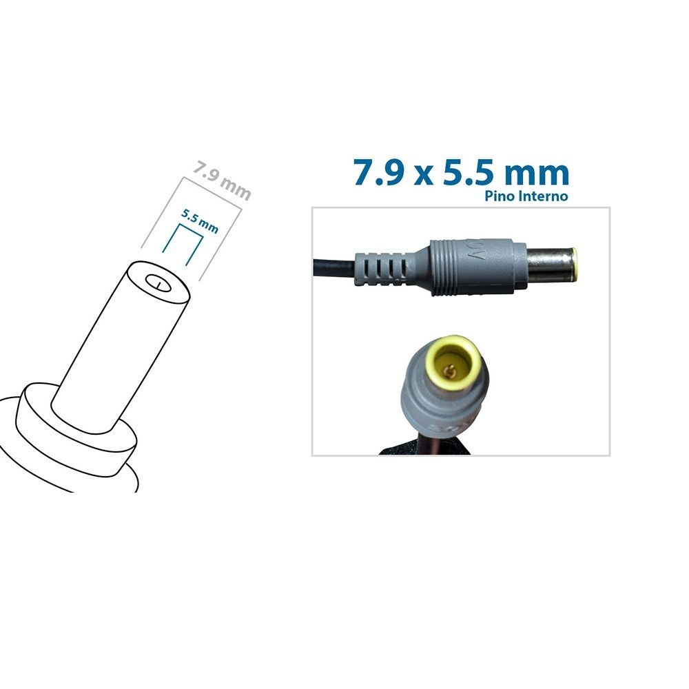 Fonte Carregador para notebook Lenovo Thinkpad Z61E, 20 V 3.25 A 65 W 7.9 mm x 5.5 mm, proteção reforçada e garantia de 36 meses.