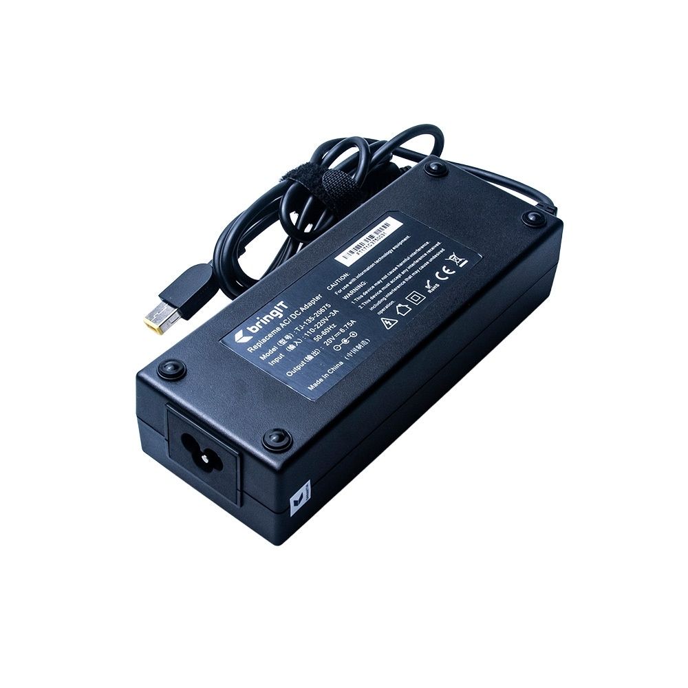 Fonte Carregador para notebook Lenovo Thinkcentre M70Q-11DW, 20 V 6.75 A 135 W Retangular com agulha, proteção reforçada e garantia de 36 meses.