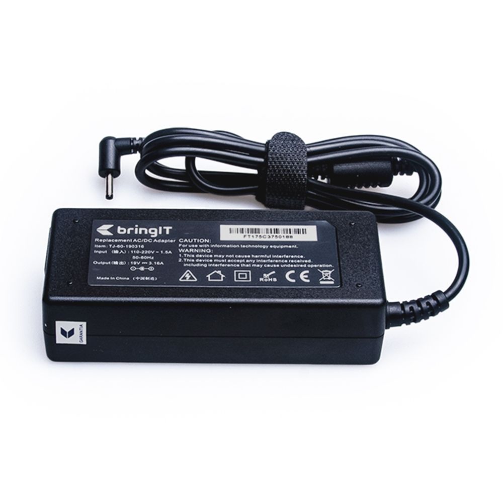 Fonte Carregador para notebook Samsung Expert NP350XAA-VD1BR, 19 V 3.16 A 60 W 3.0 mm 1.1 mm, proteção reforçada e garantia de 36 meses.